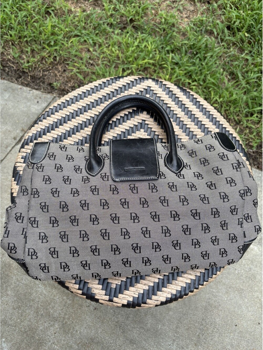 Dooney & Bourke Gray Black Logo Satchel Double Handle